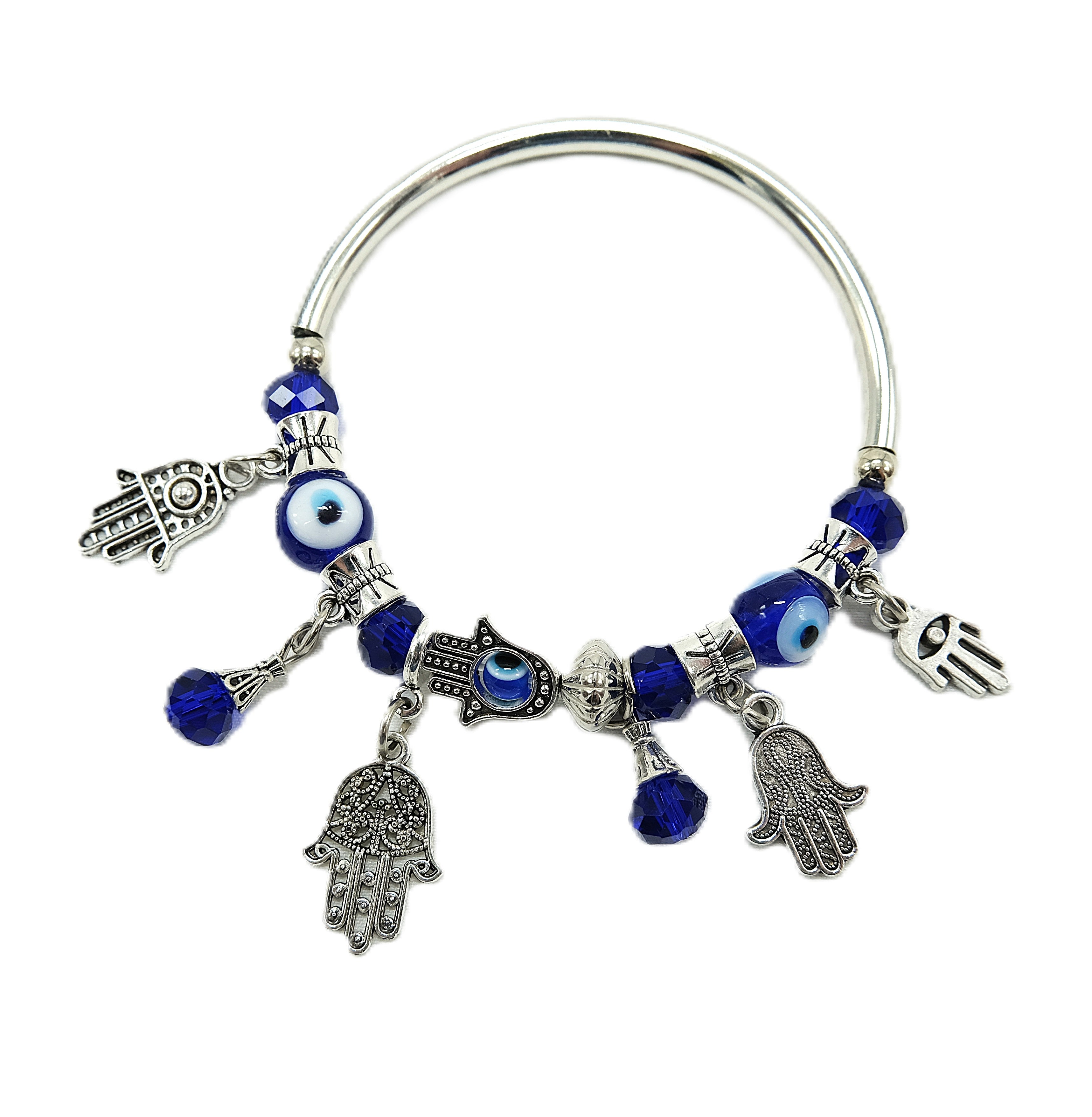 Evil Eye Hamsa Silver Adjustable Charm Bracelet