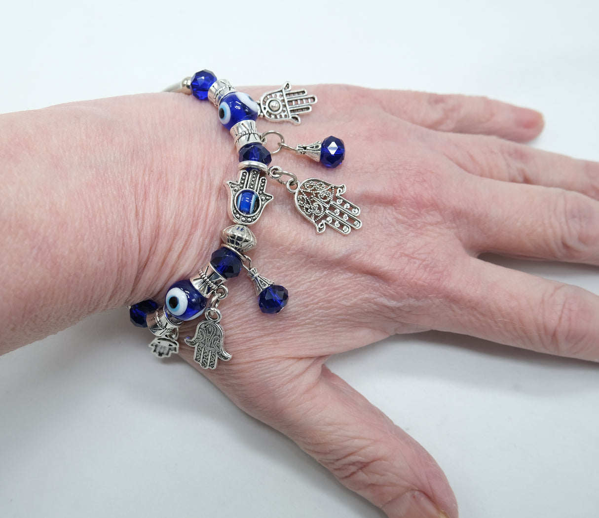 Evil Eye Hamsa Silver Adjustable Charm Bracelet