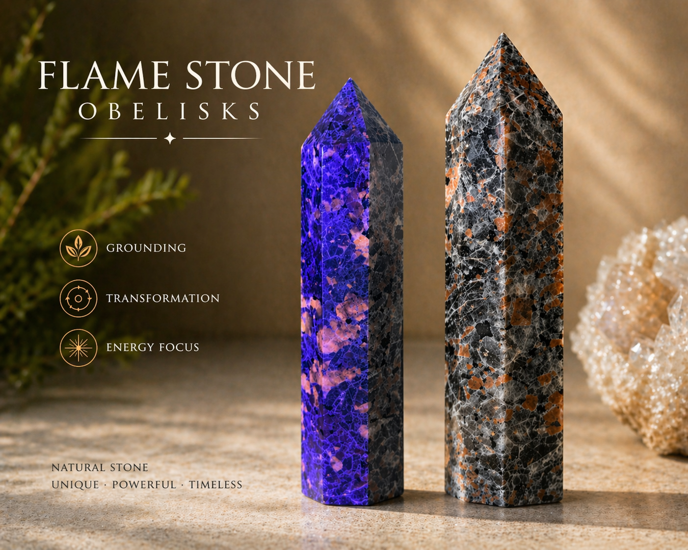 Large Flame Stone UV‑Reactive Obelisk Towers – 12 Inches - Several Varieties