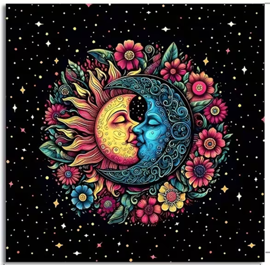 Floral Sun and Moon Altar Cloth 19 x 19 Inch - Tarot Cloth