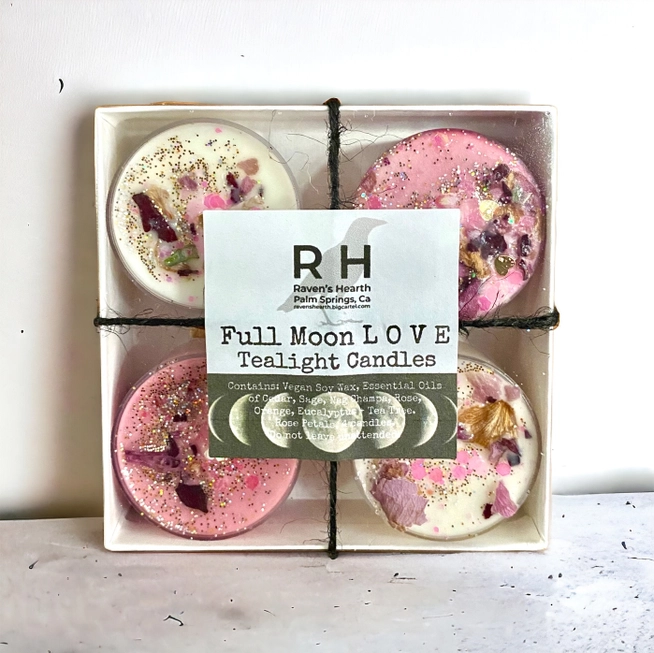 Full Moon Love Scented Tealight Candles | Essential Oils of Cedar, Sage, Nag Champa, Rose, Eucalyptus, Orange, and Tea Tree | Vegan | Soy Candles