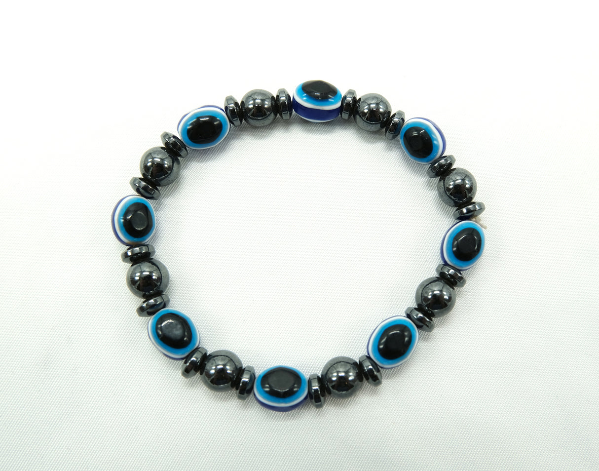 Hematite Evil Eye Bracelet | Stretchy Bracelet