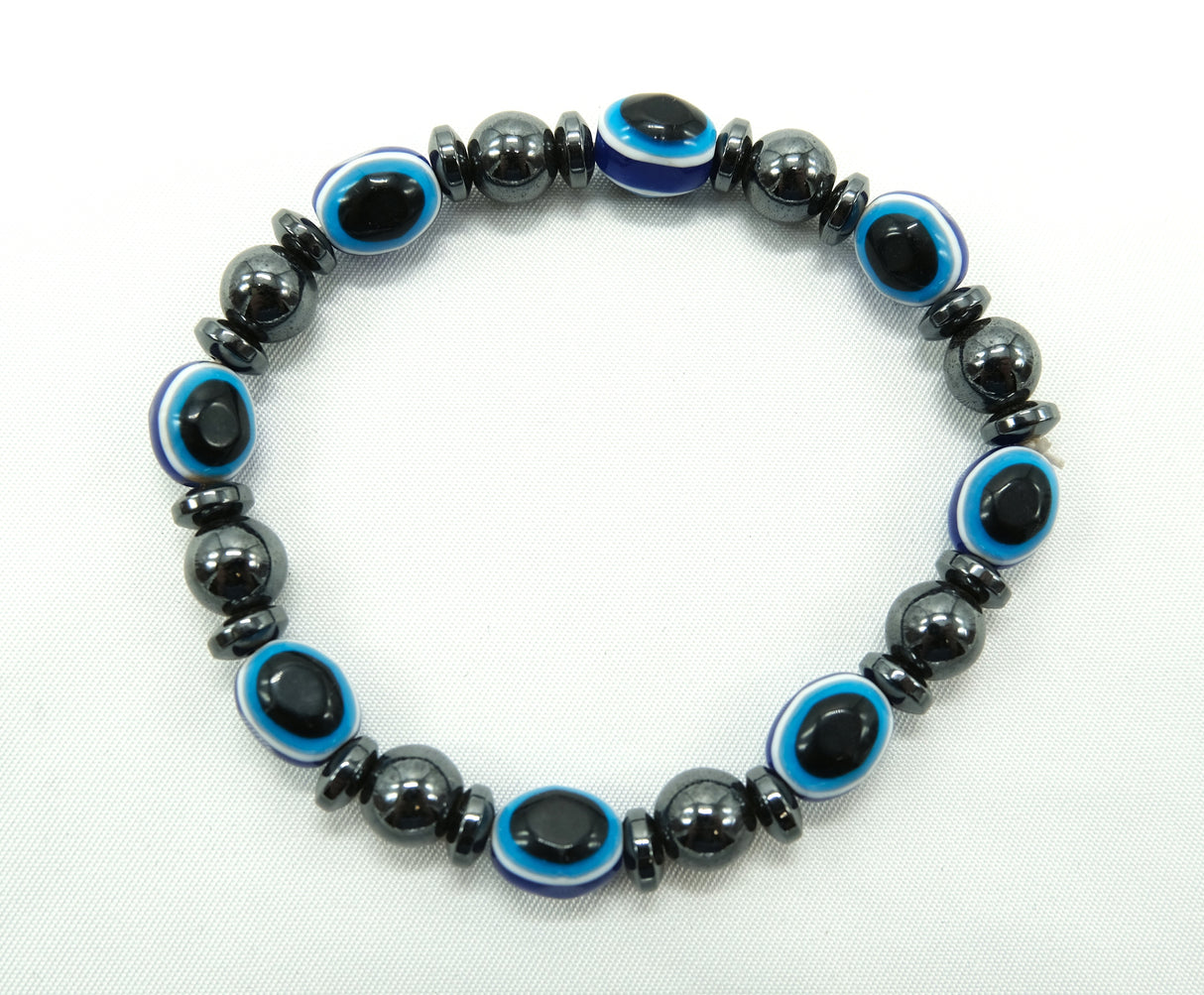 Hematite Evil Eye Bracelet | Stretchy Bracelet