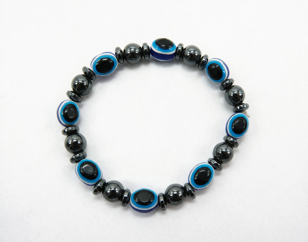 Hematite Evil Eye Bracelet | Stretchy Bracelet