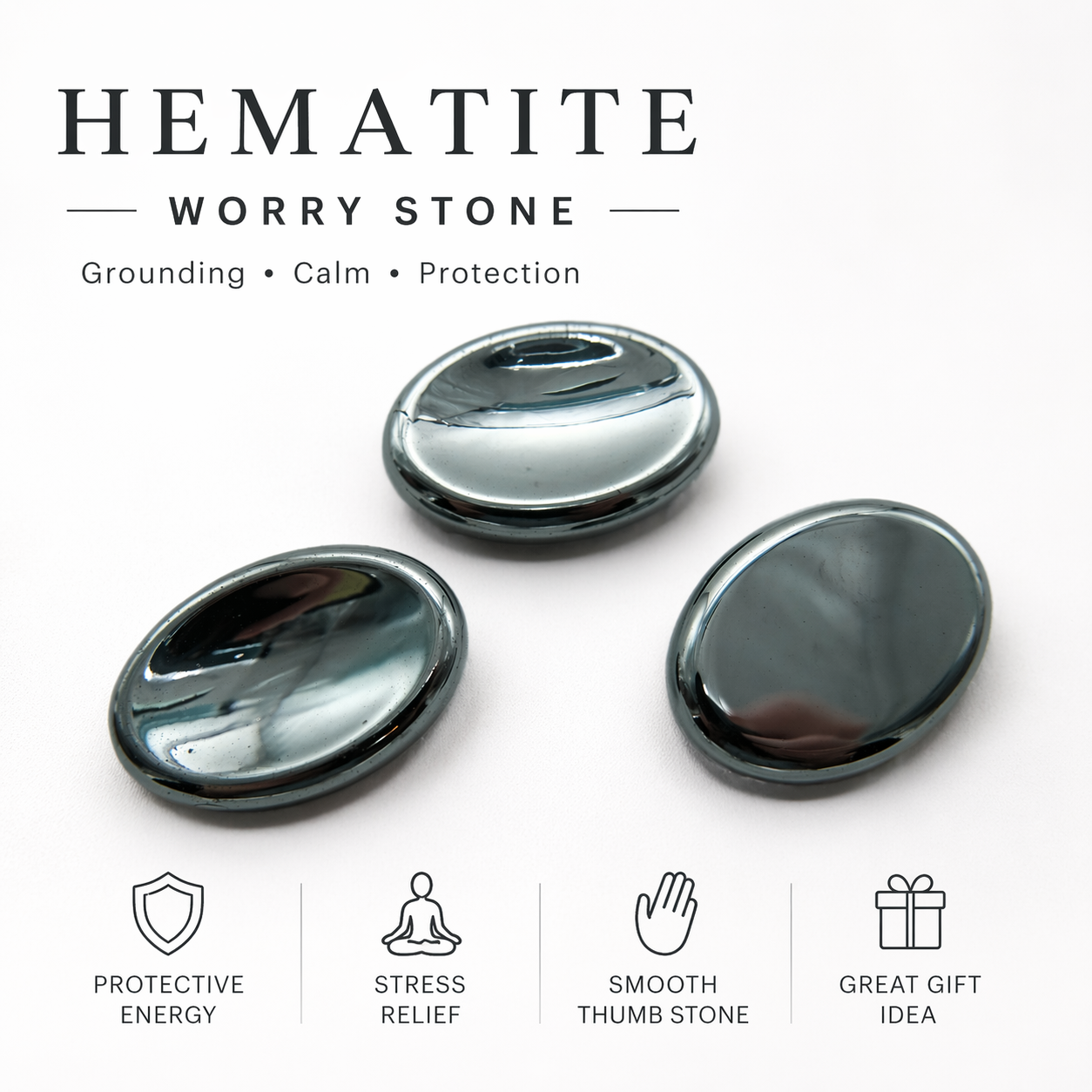 Hematite Worry Stone – Grounding, Focus & Energetic Protection