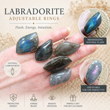 Labradorite Large Adjustable Ring | High Flash