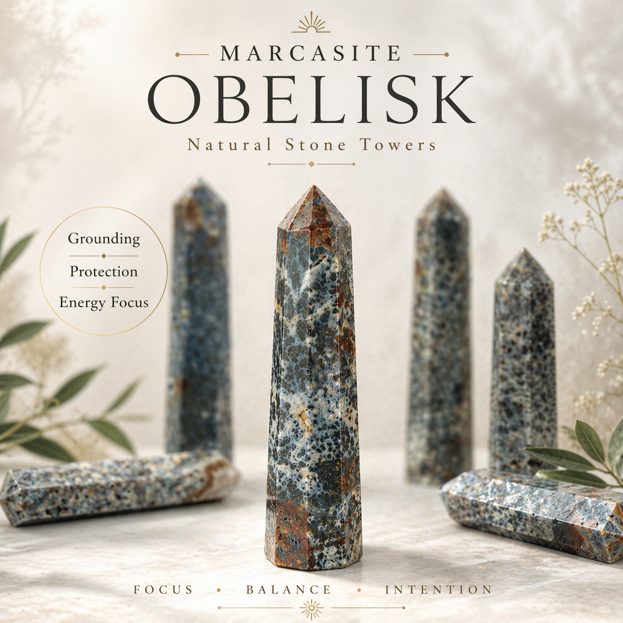 Marcasite Obelisk Point - Clarity • Strength • Transformation • Grounded Focus