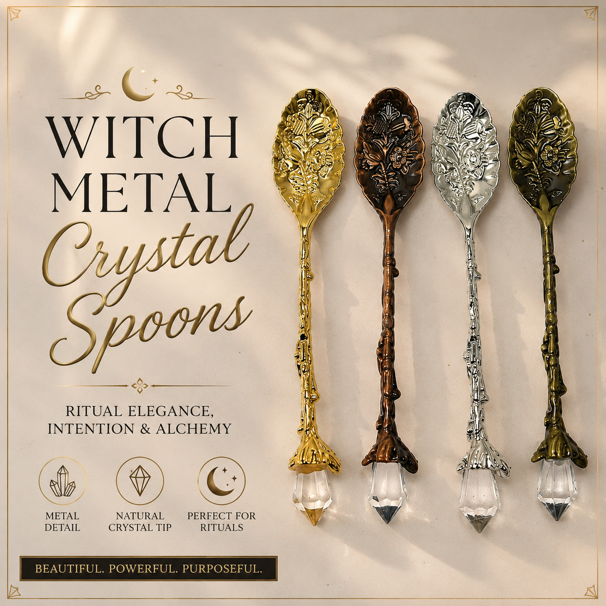 Witch Metal Crystal Spoons – Ritual Elegance, Intention & Alchemy