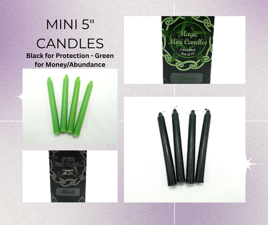 Mini Unscented Black Or Green Candles 20 pk 5" | Chime Candles | Spell Candles