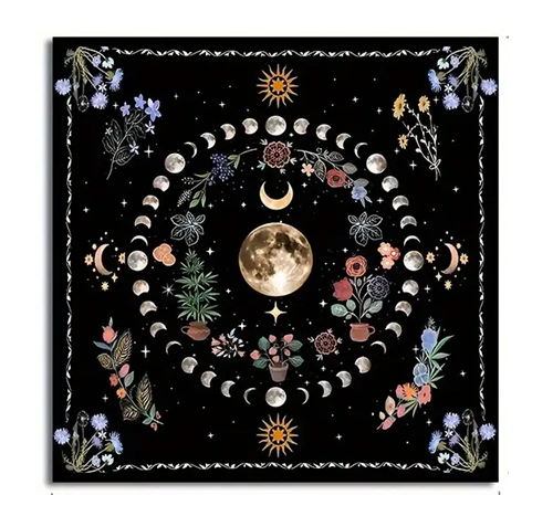 Moon and Flower Tarot Cloth Tapestry | Tarot Cloth