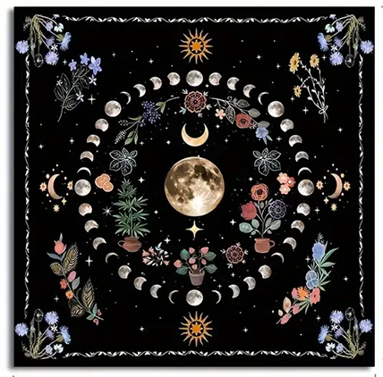 Moon and Flower Tarot Cloth Tapestry | Tarot Cloth