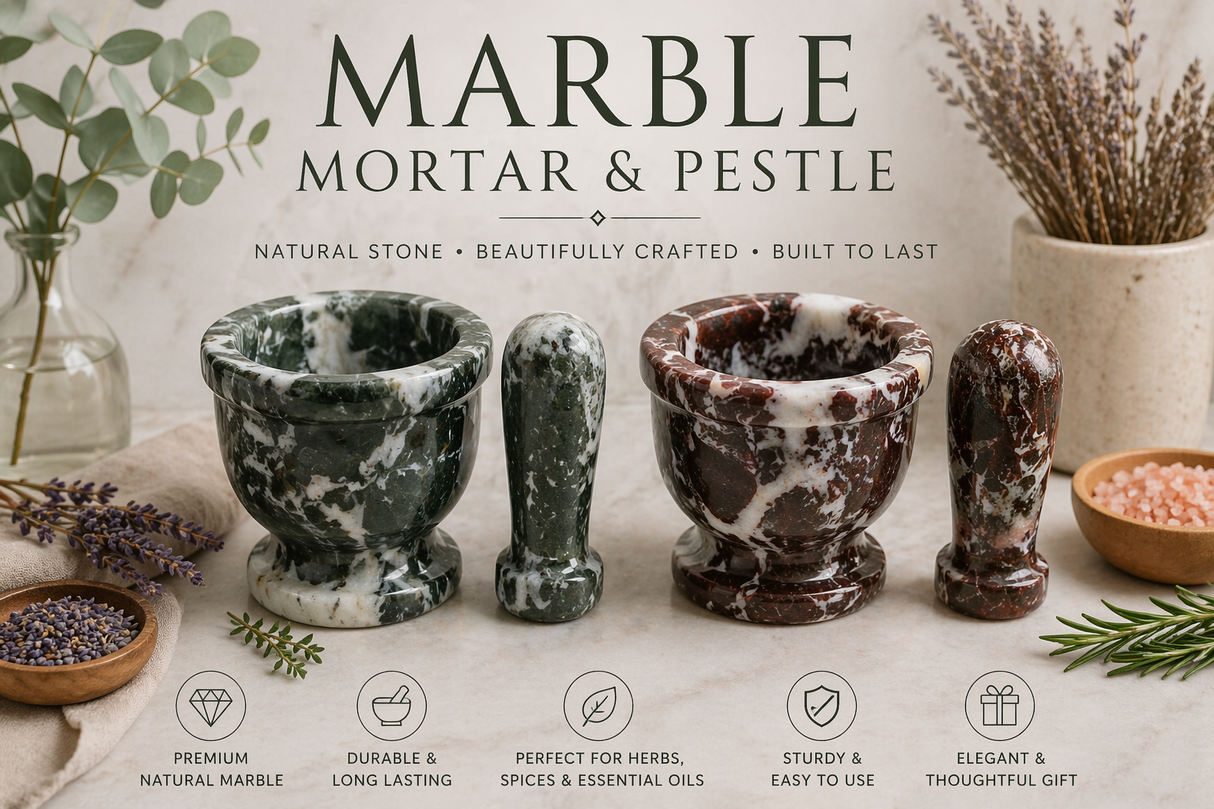 Marble Mortar & Pestle – Black & White or Red & White – 2.5″
