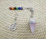 Ohm Chakra Rose Quartz Pendulum | These pendulums are Bracelet, pendant and traditional pendulum