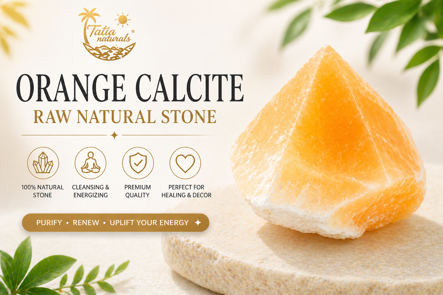 Orange Calcite Polished Points with a Flat Base