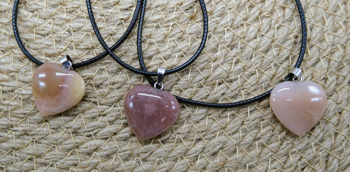 Natural Peach Quartz Heart Pendant Necklace | Peach Quartz Jewelry