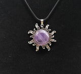 Necklace With Purple Amethyst Flame Sun Charm