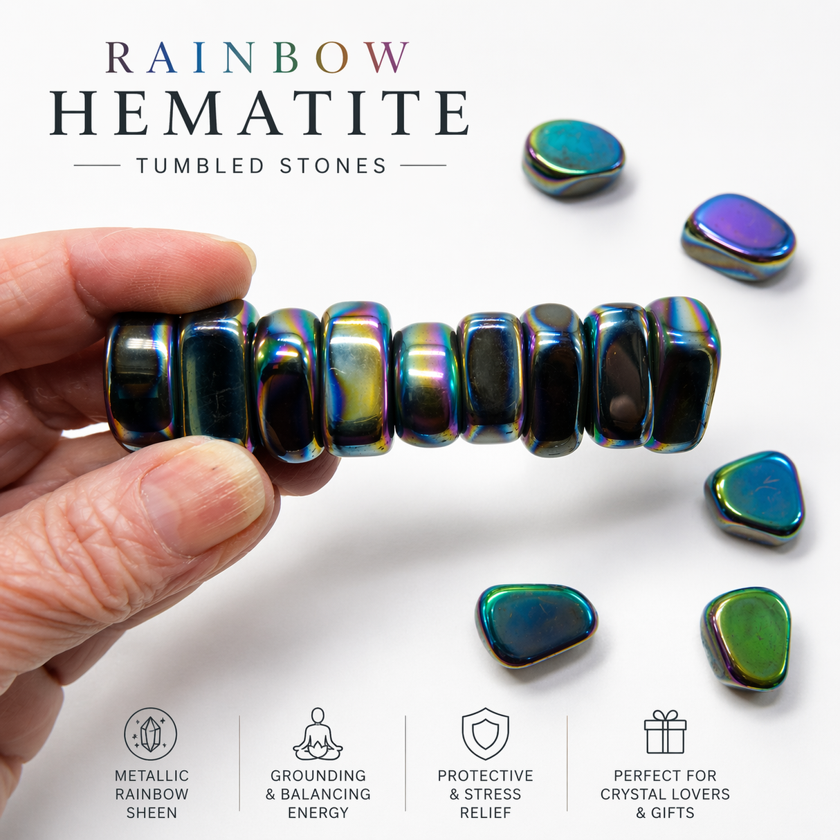 Hematite Rainbow Tumbled Stones 15 to 25 mm | Grounding • Protection • Strength