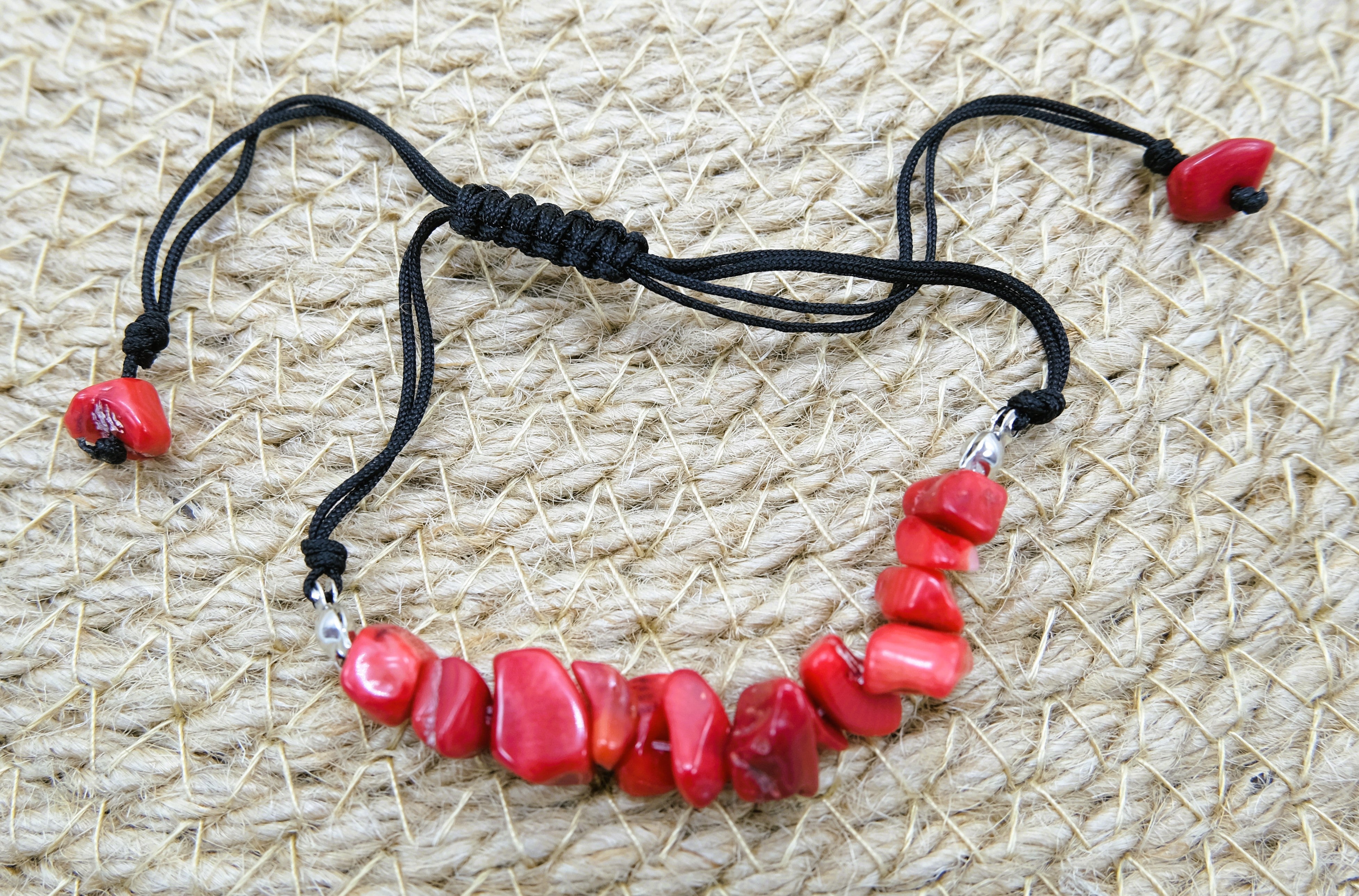 Red Coral Crystal Adjustable Braided Bracelet