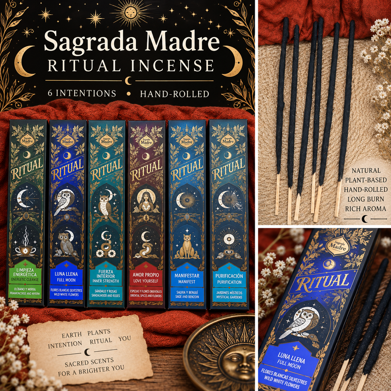 Sagrada Madre Ritual Incense Sticks – Hand-Rolled Intention Incense - Several Varieties