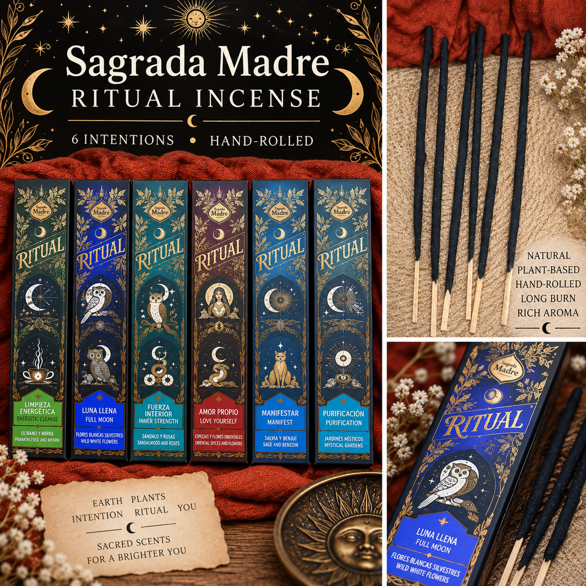 Sagrada Madre Ritual Incense Sticks – Hand-Rolled Intention Incense - Several Varieties