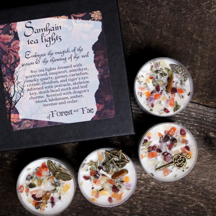Samhain Tea Light Candle Set | Crystal and Herb Candles