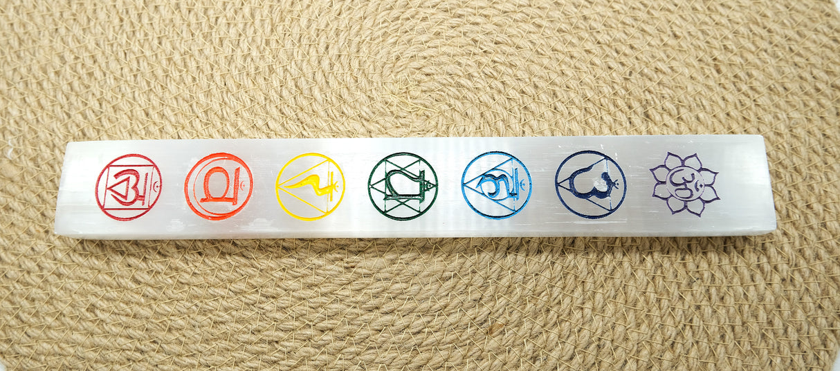 Large Selenite 7 Chakra Charging Plate Wand 9.75 Inches