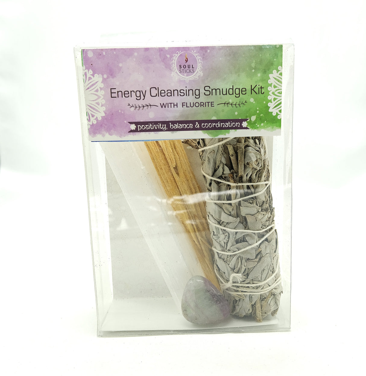 Energy Cleansing Smudge Kit with Fluorite or Rose Quartz