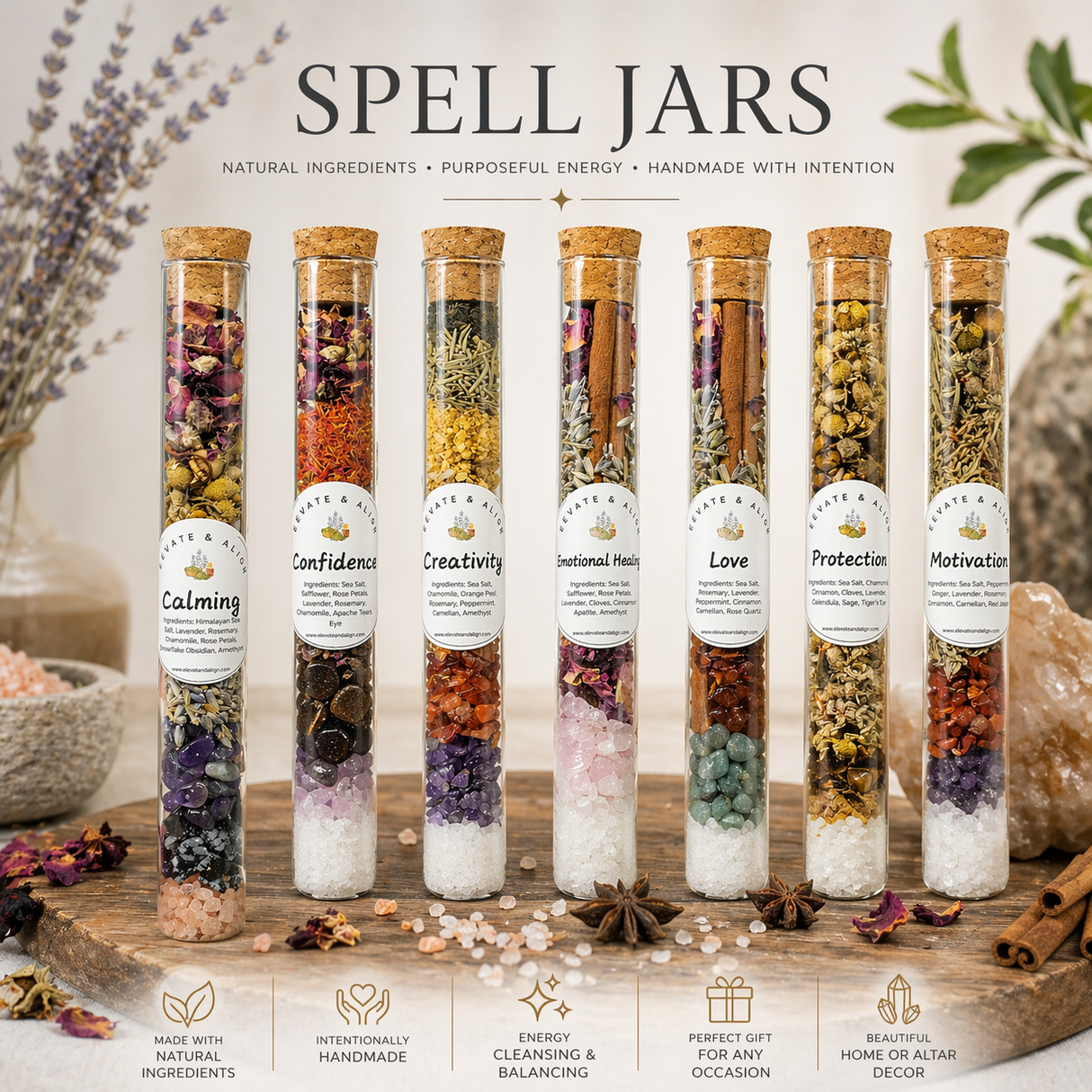 Large Spell Jar Glass Tube - Protection, Luck & Success, Love, Emotional Healing, Happiness, Money, Calming, Confidence