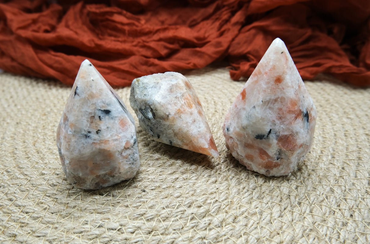 Sunstone Polished Point with Flat Base 2.5 to 3" Tall