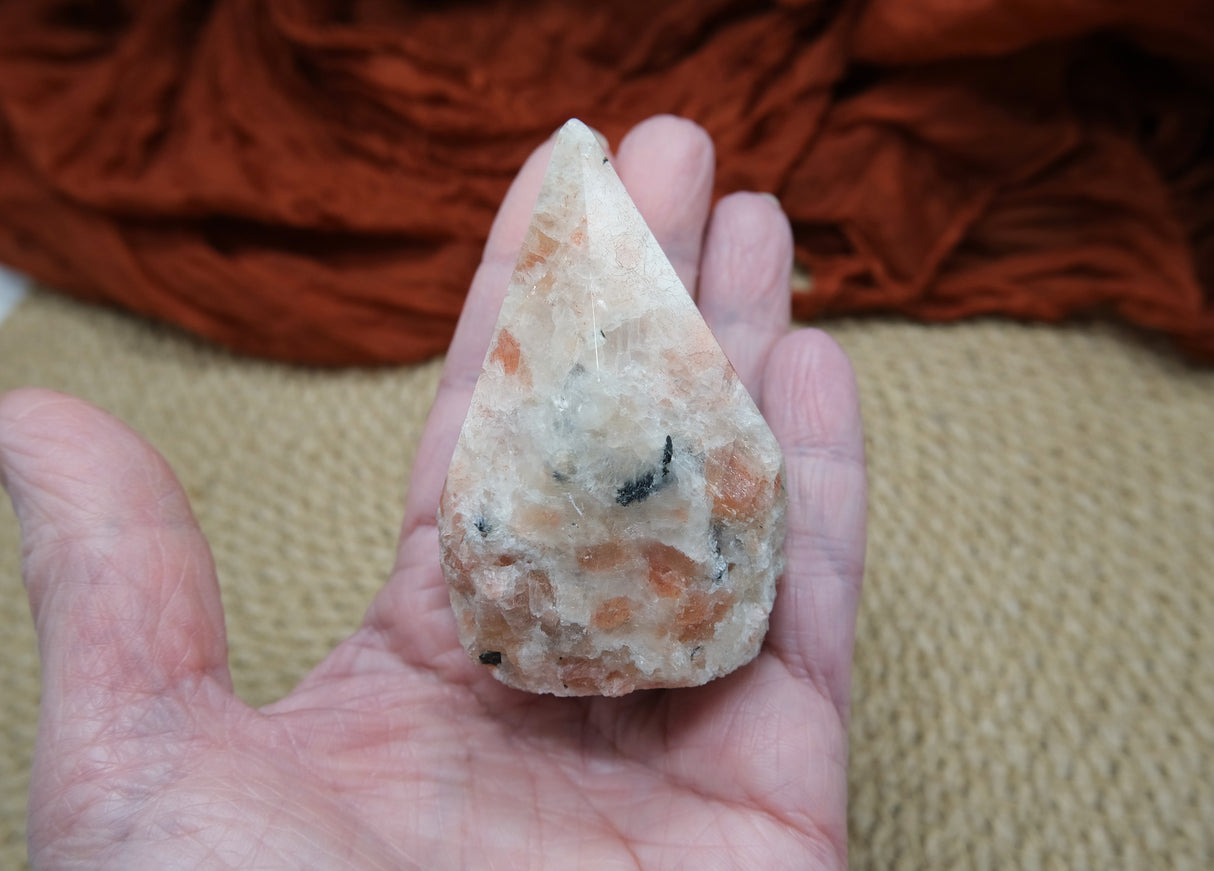 Sunstone Polished Point with Flat Base 2.5 to 3" Tall