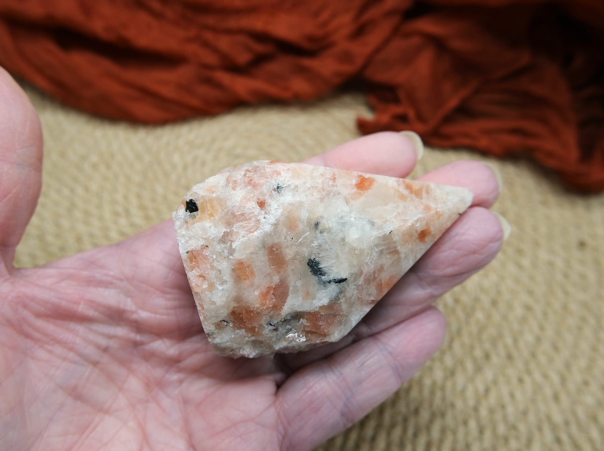 Sunstone Polished Point with Flat Base 2.5 to 3" Tall