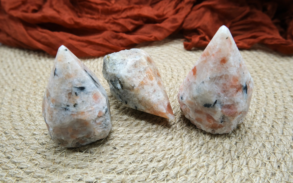 Sunstone Polished Point with Flat Base 2.5 to 3" Tall
