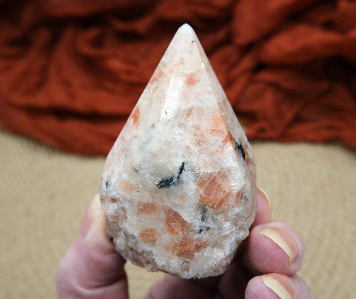 Sunstone Polished Point with Flat Base 2.5 to 3" Tall