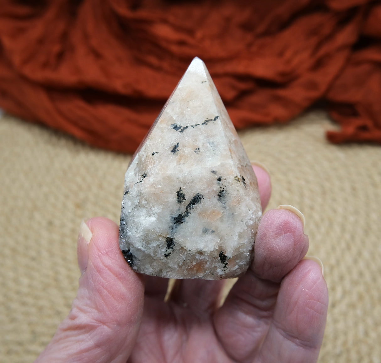 Sunstone Polished Point with Flat Base 2.5 to 3" Tall