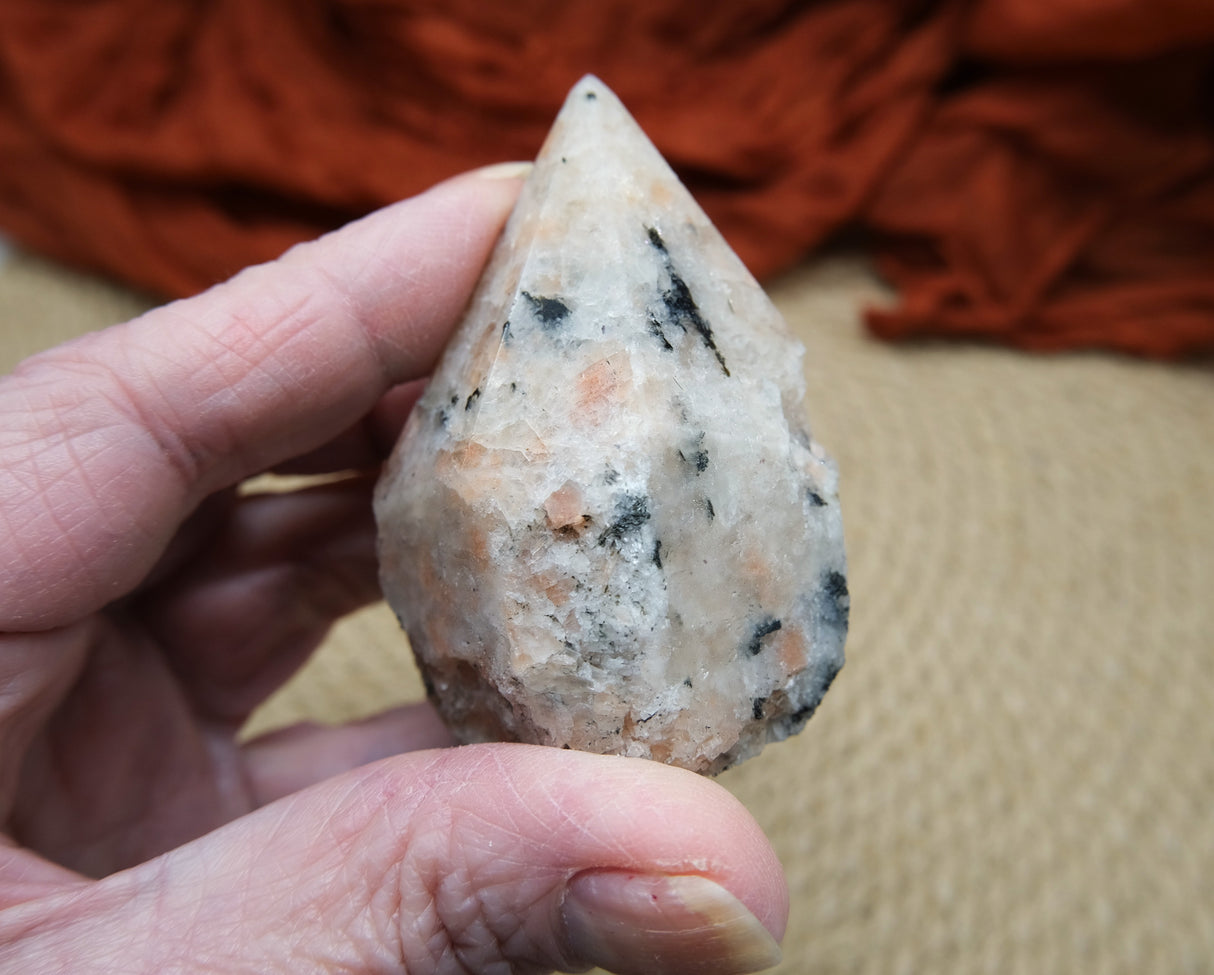 Sunstone Polished Point with Flat Base 2.5 to 3" Tall