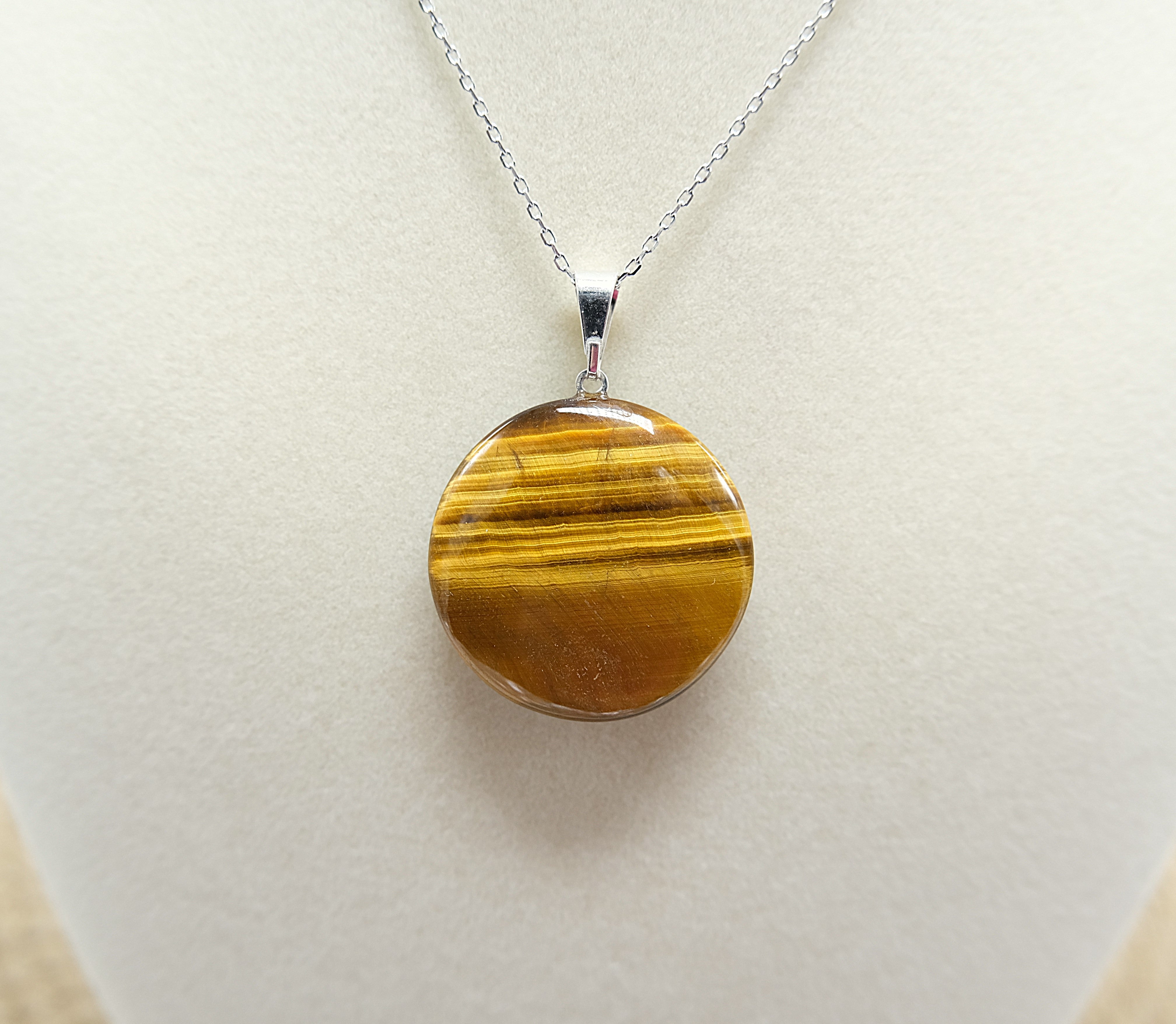 Tiger's Eye Crystal Round Pendant Necklace