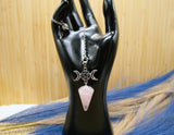 Triple Moon Goddess Rose Quartz Pendulum