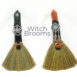 Crystal Witch Broom Besom, Obsidian with Crow Or Jasper with Dreamcatcher