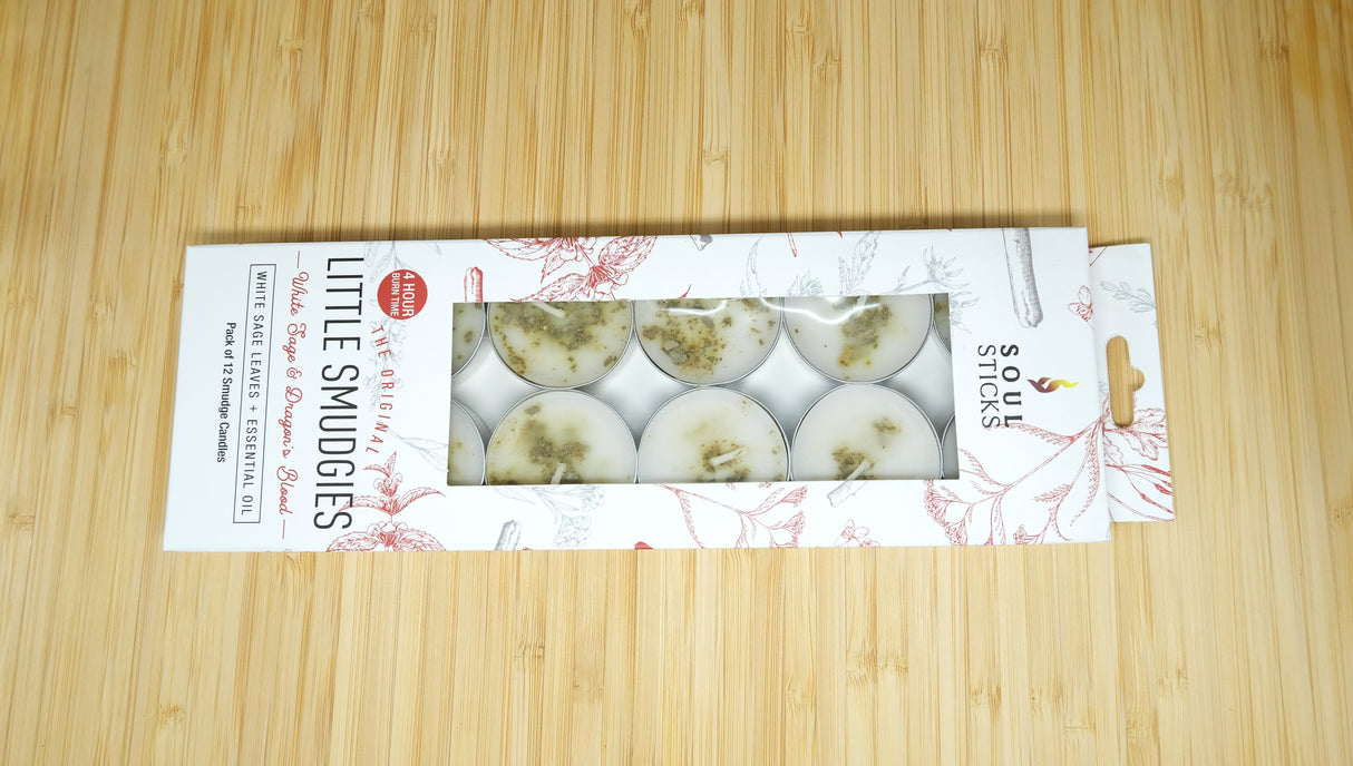White Sage and Dragon's Blood Soul Sticks Little Smudgies Tealight Candles | Cleansing and Purification Candles | Reiki Charged