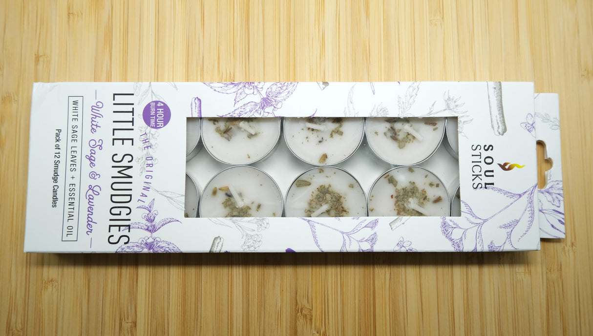 White Sage and Lavender Soul Sticks Little Smudgies Tealight Candles | Calming and Mood Boosting | Reiki Charged