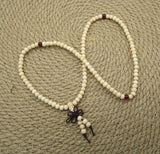 Wood Mala Bead 5mm Necklace White and Red | Mala Bead Bracelet