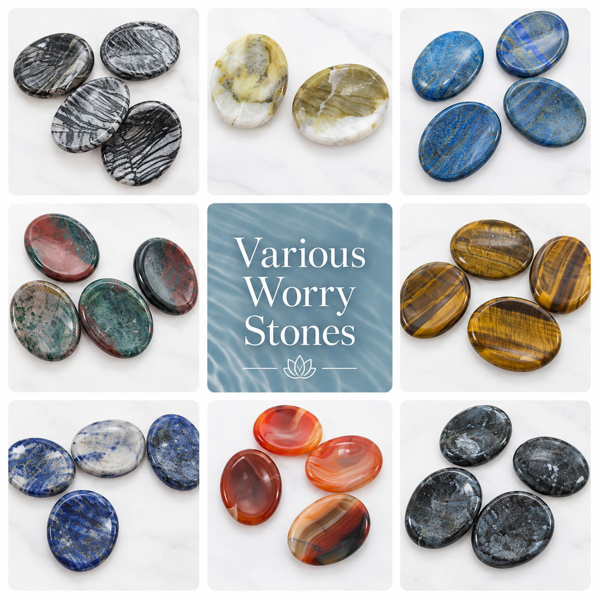 Crystal Worry Stones – Natural Gemstone Thumb Stones for Stress Relief & Meditation