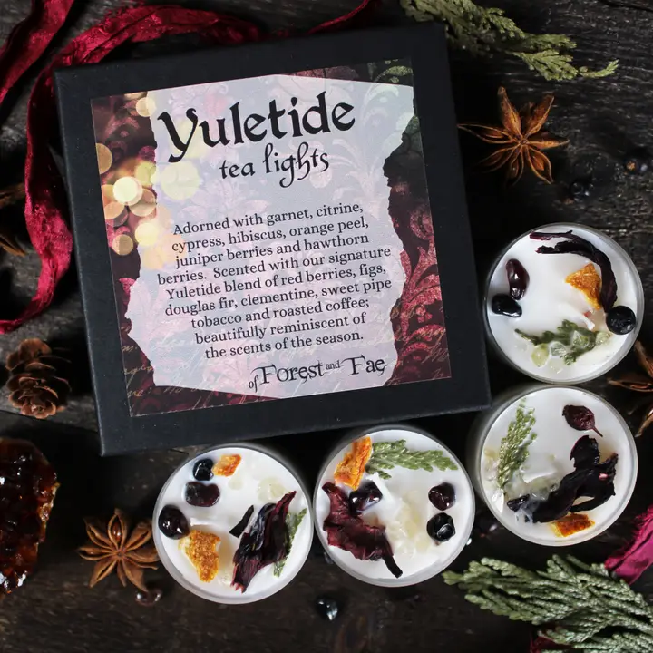 Yule Tea Light Candle Set | Crystal and Herb Candles
